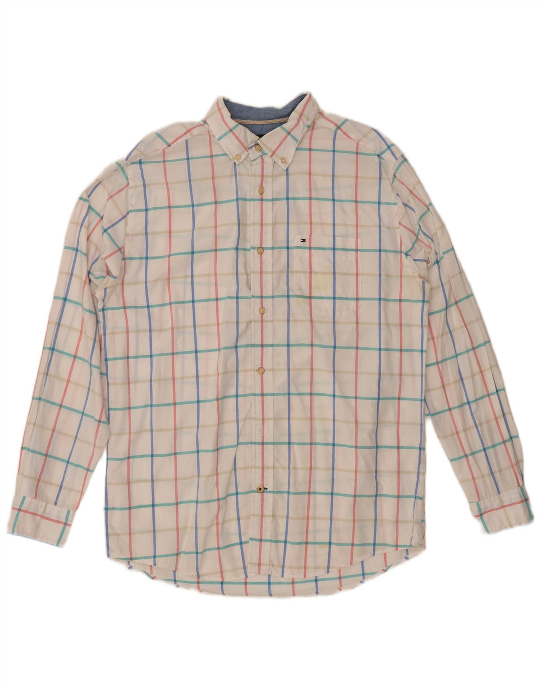 TOMMY HILFIGER Camisa de corte clásico para hombre Algodón a cuadros blanco mediano