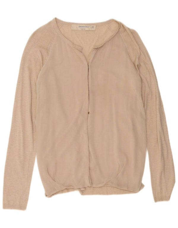 Zara Mujer Cárdigan De Manga Larga Top UK 42 Medium Beige