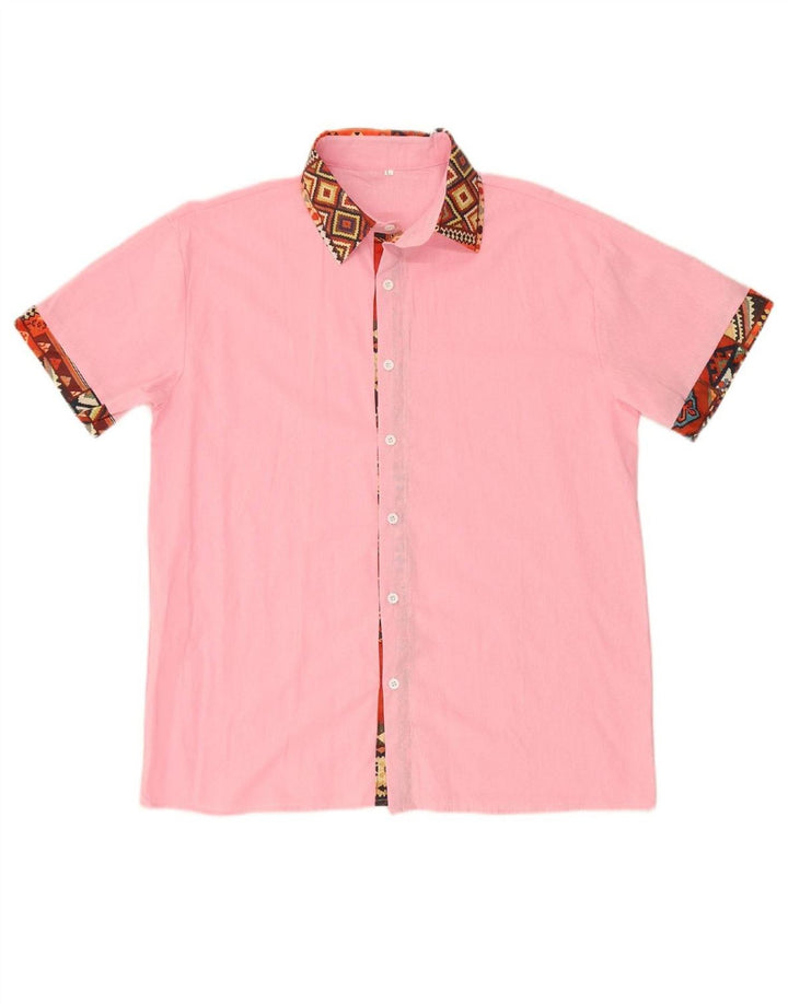 VINTAGE Mens Short Sleeve Shirt Large Pink Geometric Vintage Vintage and Second-Hand Vintage from Messina Hembry 