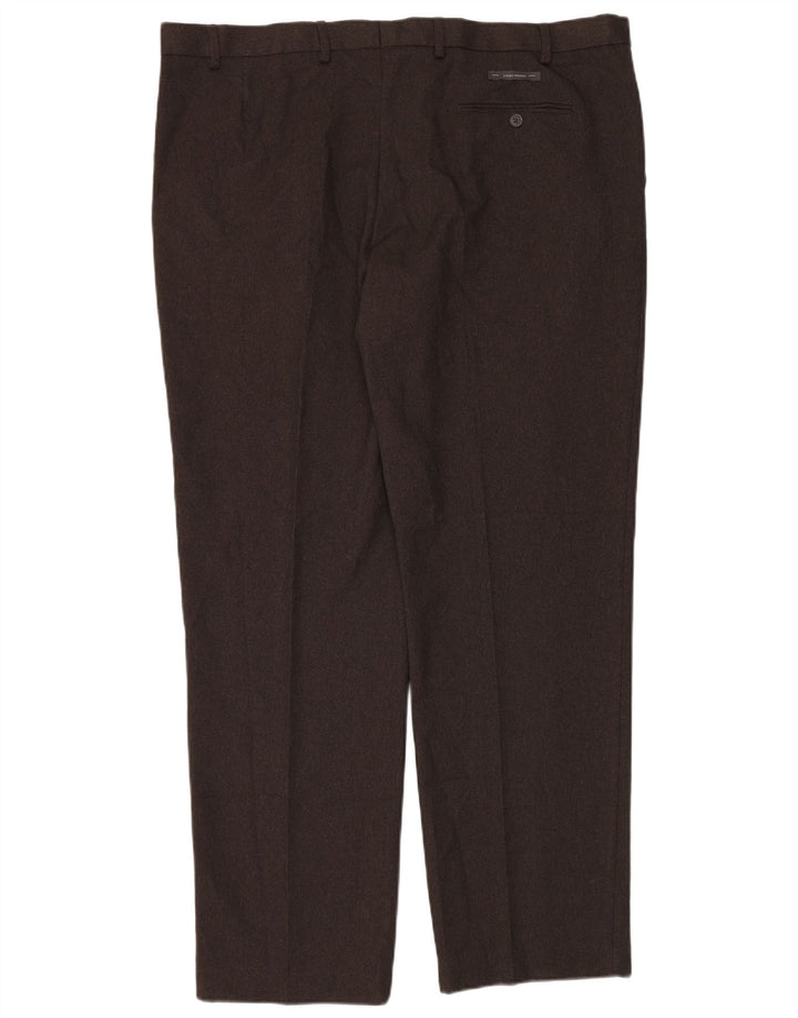 Marks & Spencer Pantalón de traje de corte regular para hombre W44 L33 Poliéster marrón