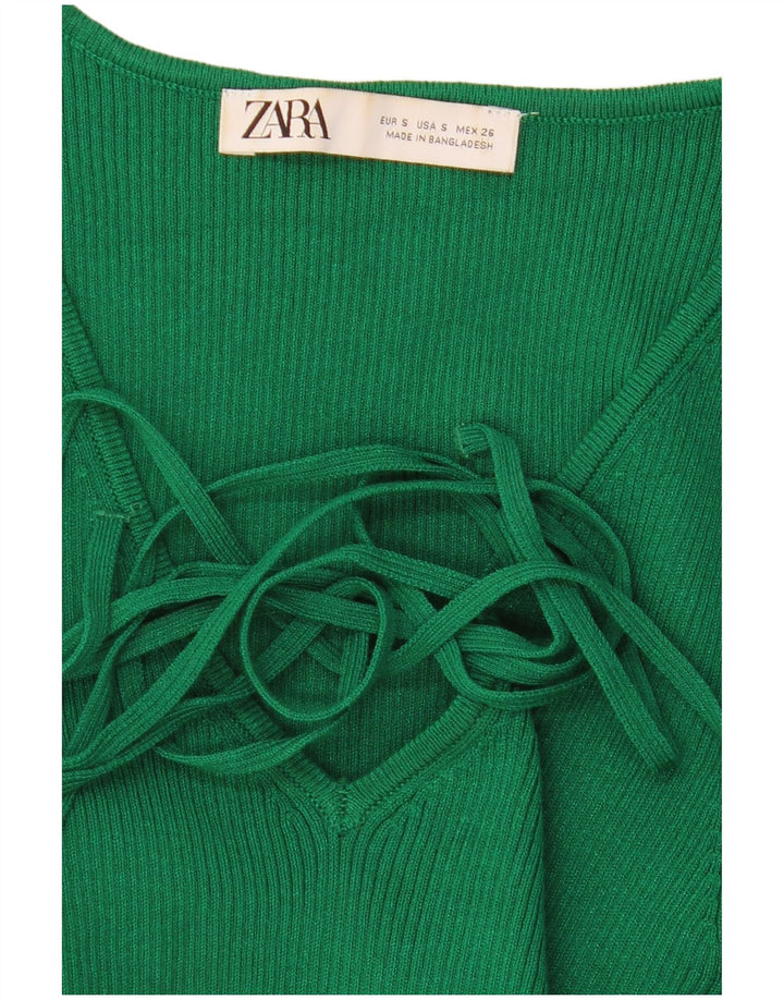 Zara Mujer Top Corto De Manga Larga UK 8 Small Verde