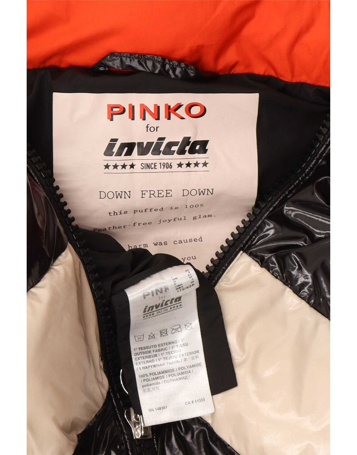 Pinko Chaqueta Acolchada Extragrande Con Gráfico Para Mujer UK 6 XS Bloque De Color Negro