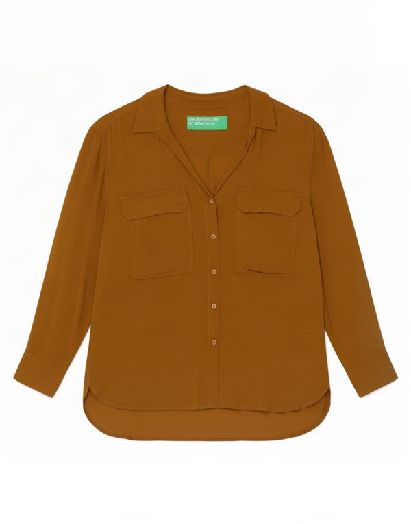 Benetton Blusa Camisera Mujer UK 46 Large Beige
