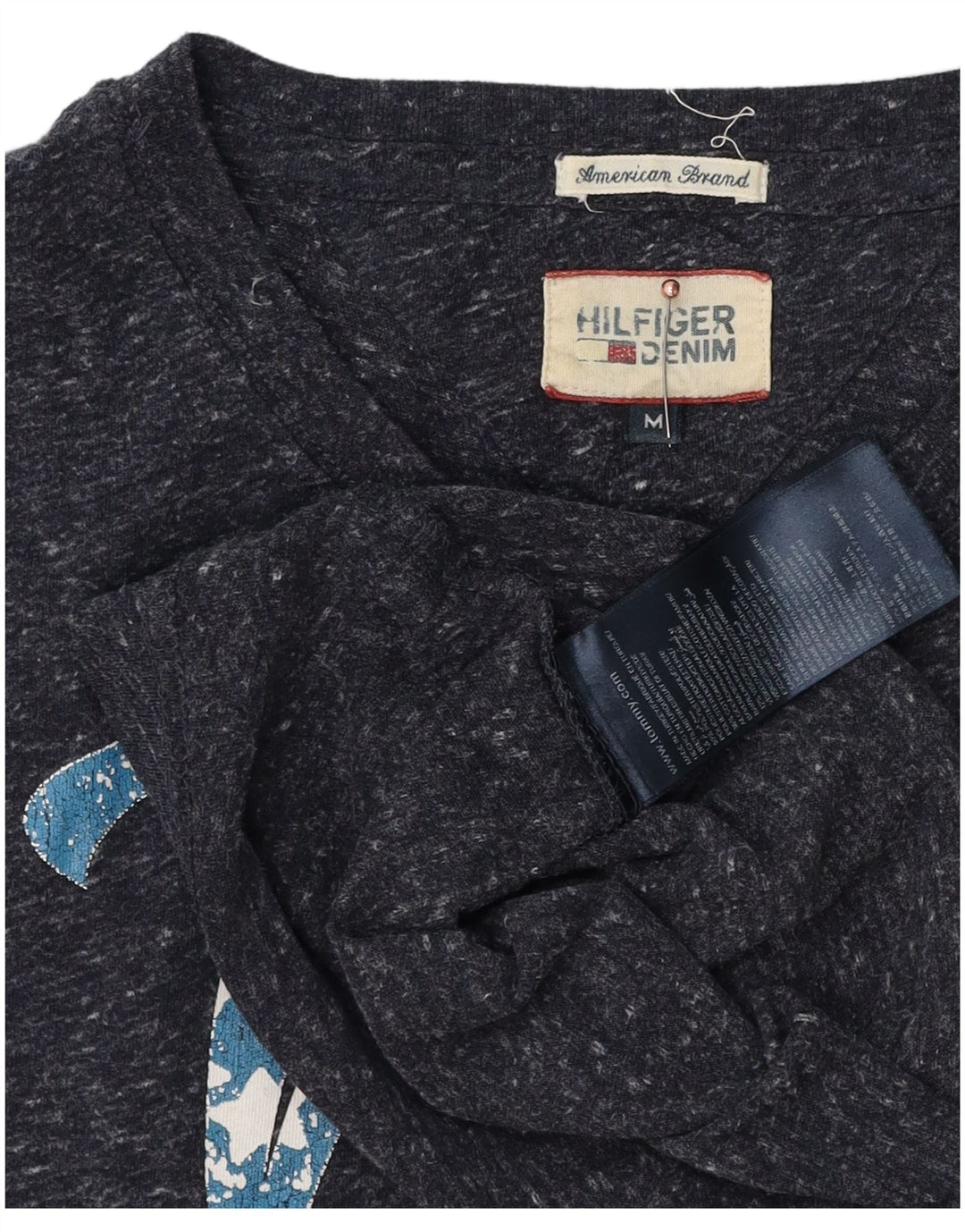 Tommy Hilfiger Camiseta gráfica para hombre Top medio poliéster moteado azul marino