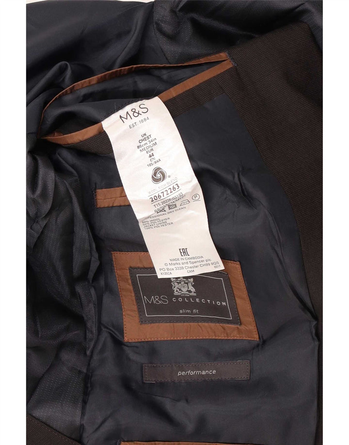 Marks & Spencer Chaqueta tipo blazer ajustada con 2 botones para hombre UK 34 XS Lana marrón