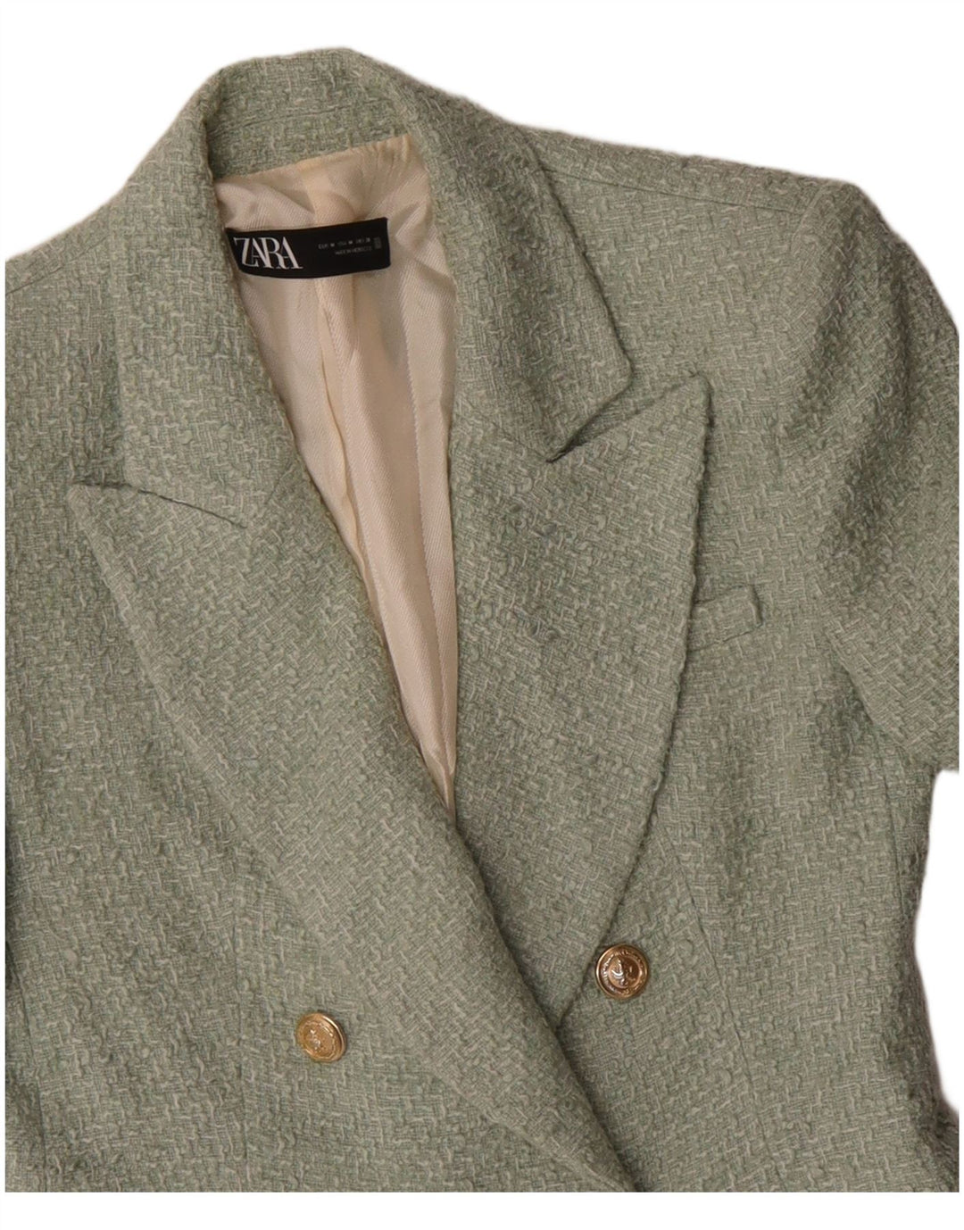 ZARA Chaqueta Blazer De Doble Botonadura Para Mujer UK 42 Acrílico Verde Medio