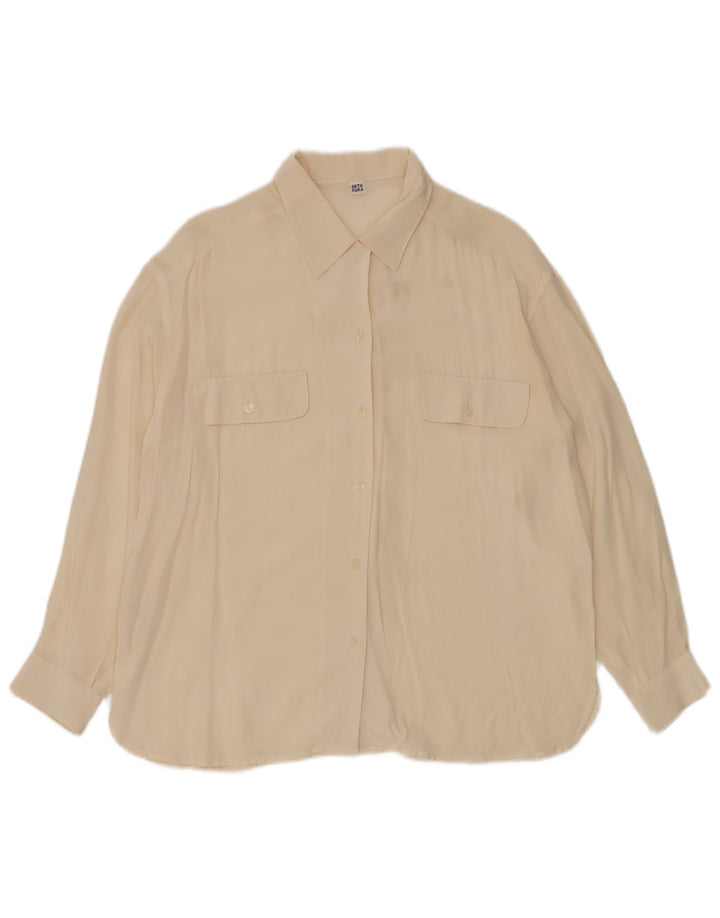 VINTAGE Camisa de Mujer Reino Unido 12 Medio Blanco Apagado