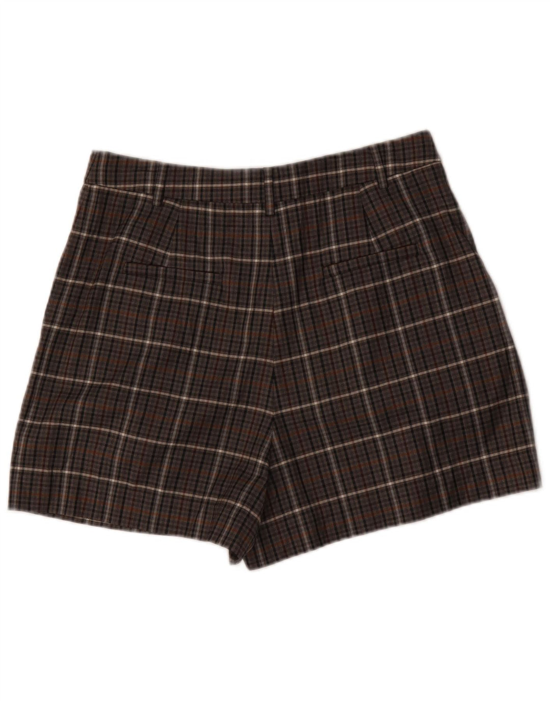 Tibi Pantalones cortos chinos de cintura alta para mujer W32 Poliéster a cuadros marrón medio