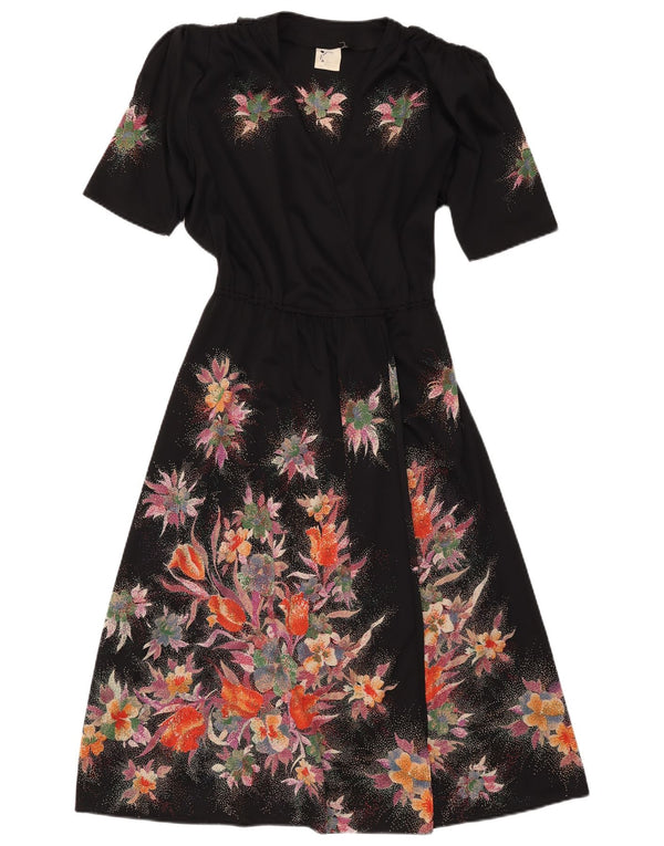 Vestido cruzado elegante para mujer, transparente, UK 40, mediano, negro, floral