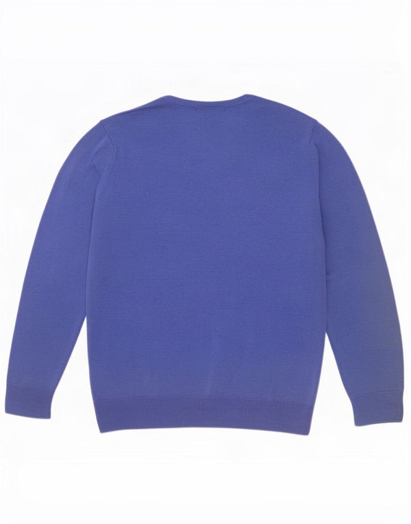 Marks & Spencer Jersey con cuello en V para mujer UK 40 Lana merino azul medio