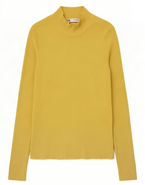 Zara Mujer Top Manga Larga UK 8 Small Poliamida Amarillo
