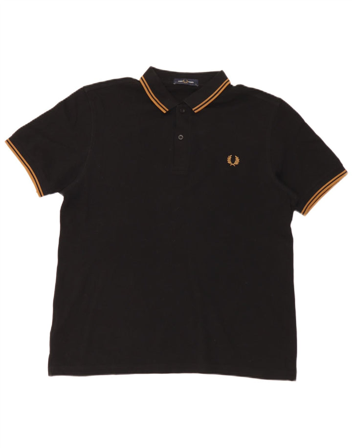 Fred Perry Polo para hombre grande de algodón negro