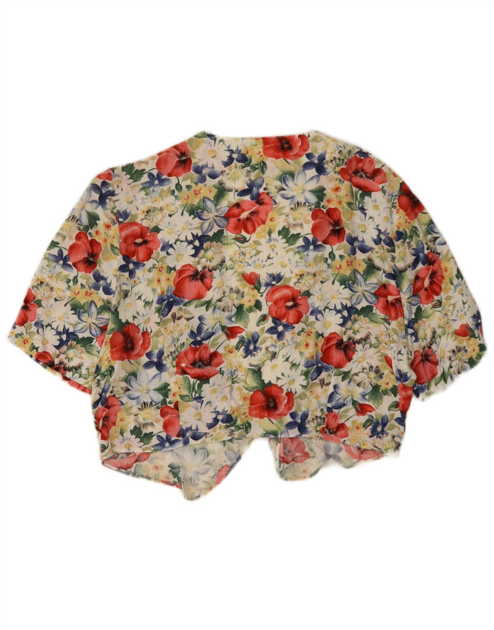 Vintage mujer crop blusa top Reino Unido 12 medio multicolor floral viscosa