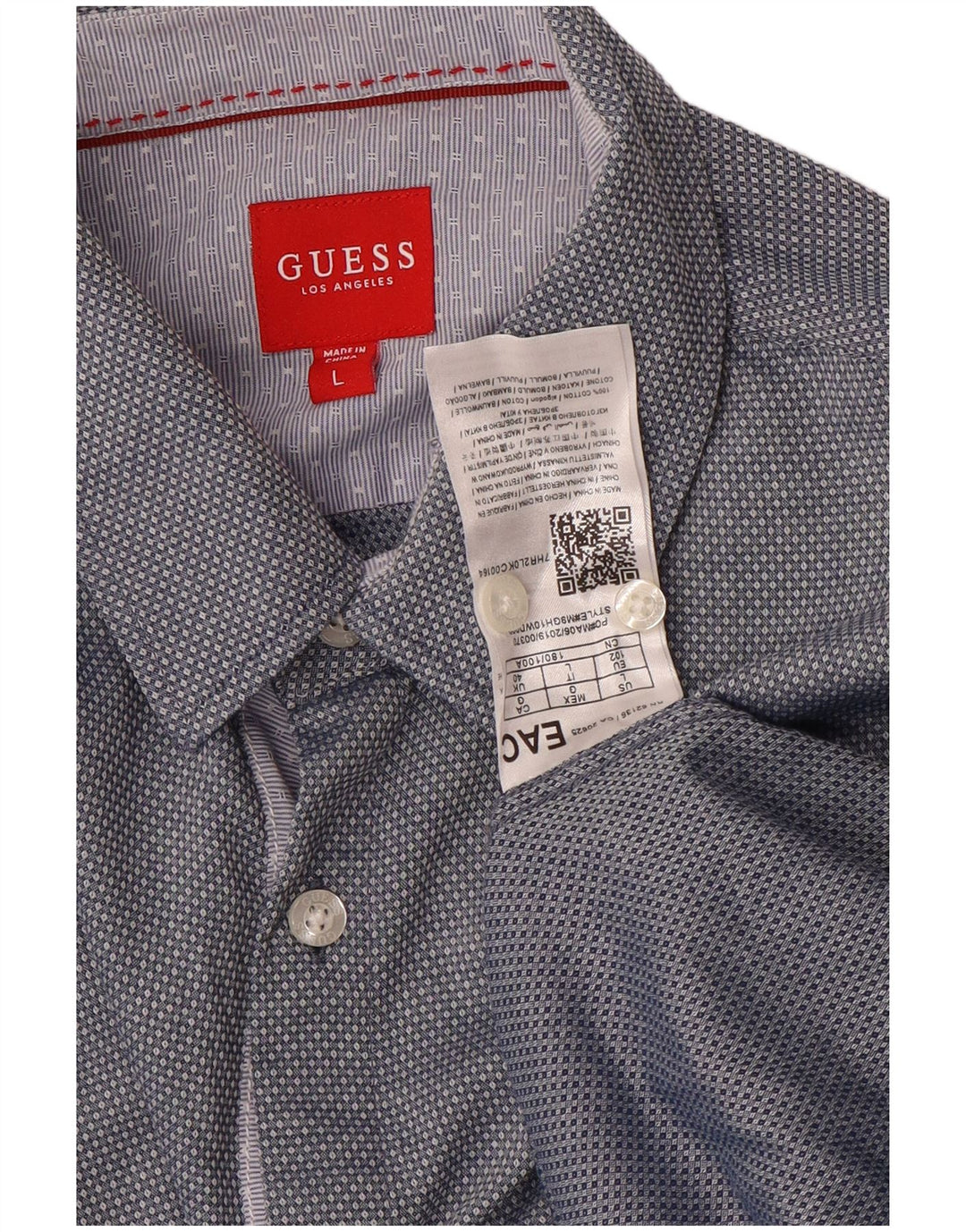 Camisa Guess Hombre Grande Azul Geométrico Algodón
