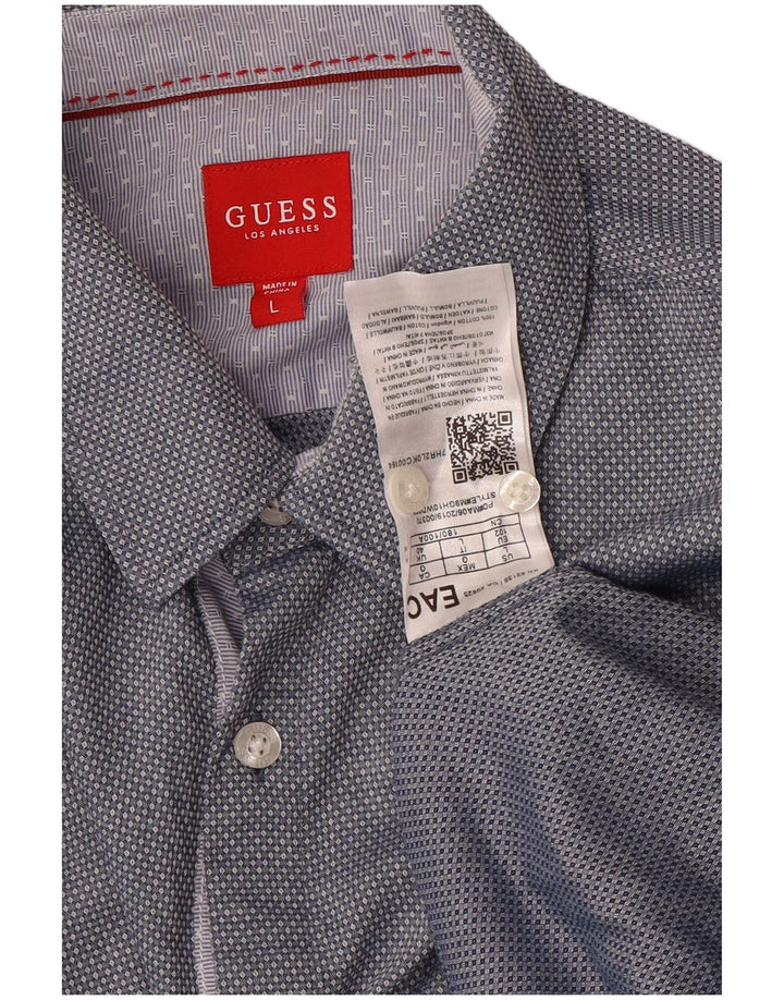 Camisa Guess Hombre Grande Azul Geométrico Algodón