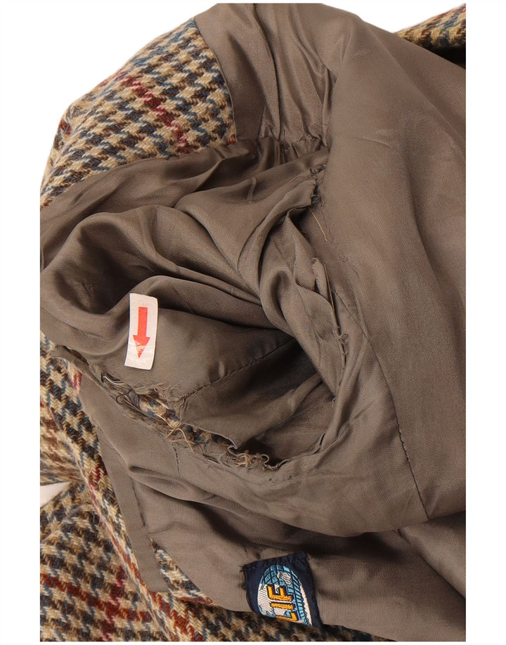 Vintage hombres 2 botones Blazer chaqueta IT 46 pequeña lana de pata de gallo beige