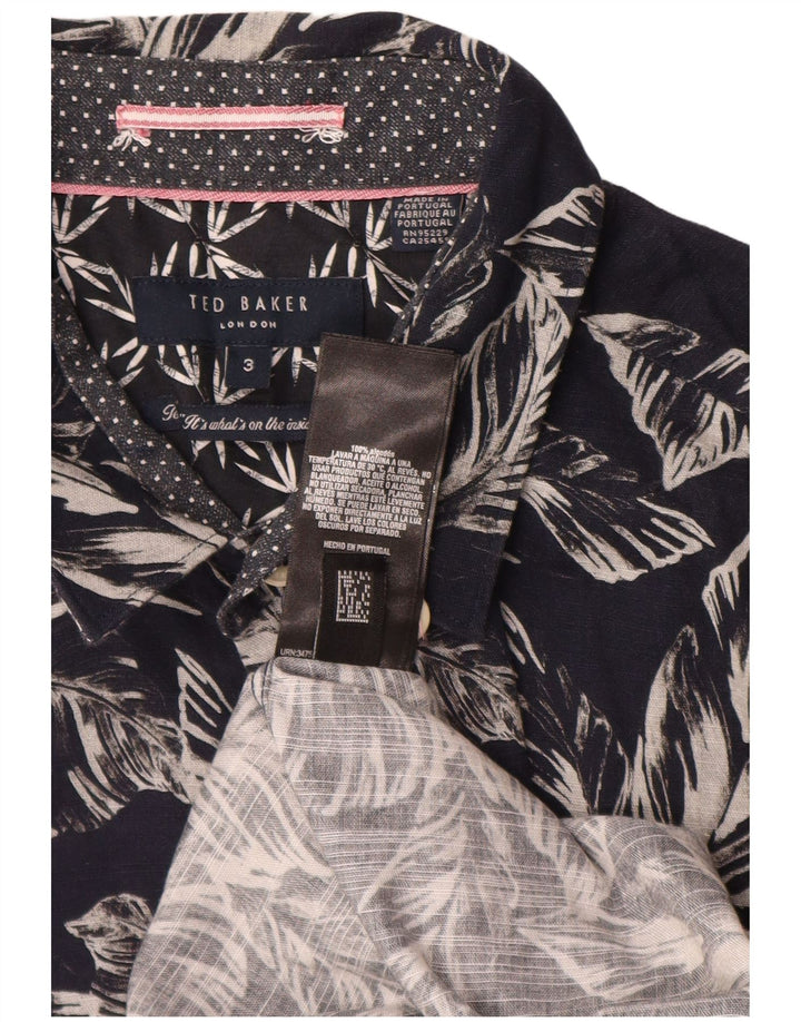 Ted Baker Camisa de manga corta para hombre Talla 3 Mediana Azul marino Algodón floral