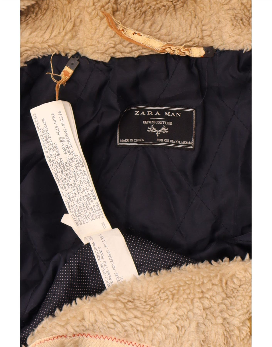 Zara Mens Cazadora Bomber Con Capucha UK 44 2XL Caqui Poliéster