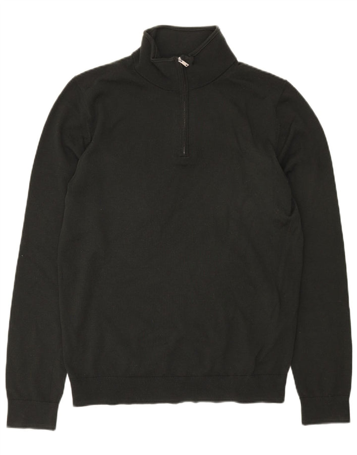 REISS Mens Zip Neck Jumper Sweater Small Green Wool