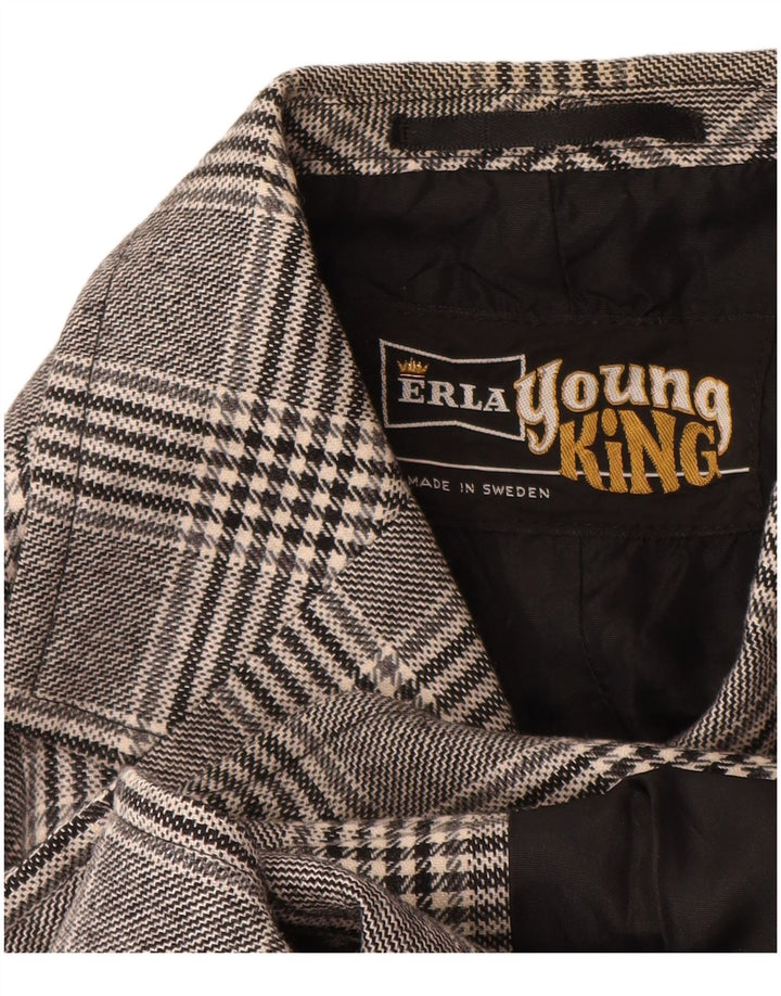 Vintage hombres 2 botones Blazer chaqueta Reino Unido 38 gris medio comprobar poliéster