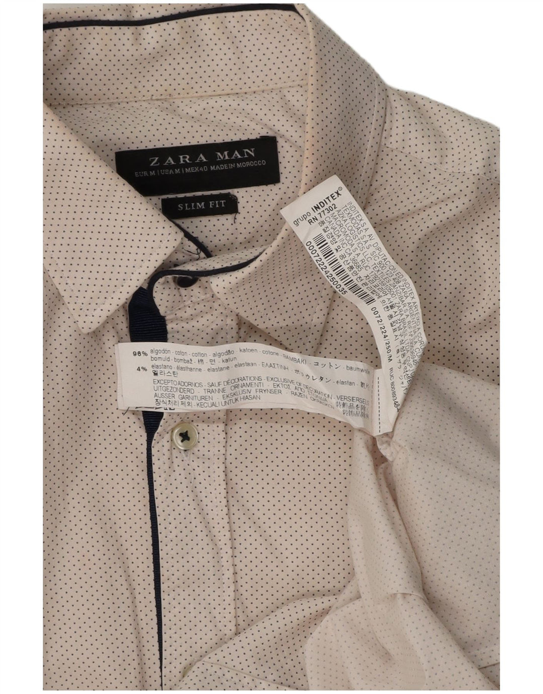 Zara Hombre Camisa Slim Fit Algodón Lunares Blanco Mediano