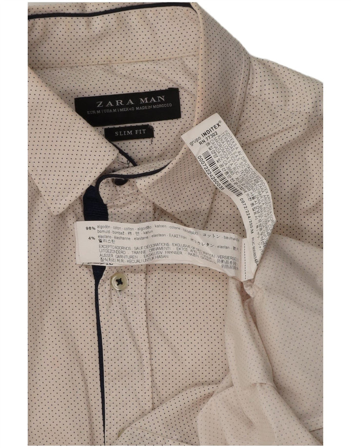 Zara Hombre Camisa Slim Fit Algodón Lunares Blanco Mediano