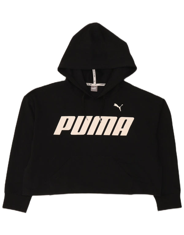 Puma Womens Crop Hoodie Jumper UK 16 Large Black Cotton