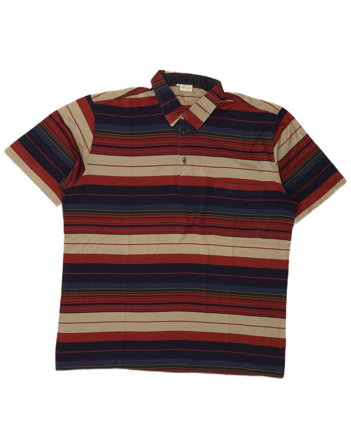 Polo vintage para hombre de algodón a rayas multicolor grande