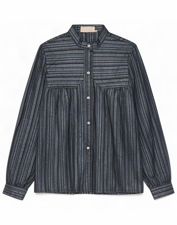 Blusa camisera vintage para mujer IT 40 Seda azul pequeña a rayas