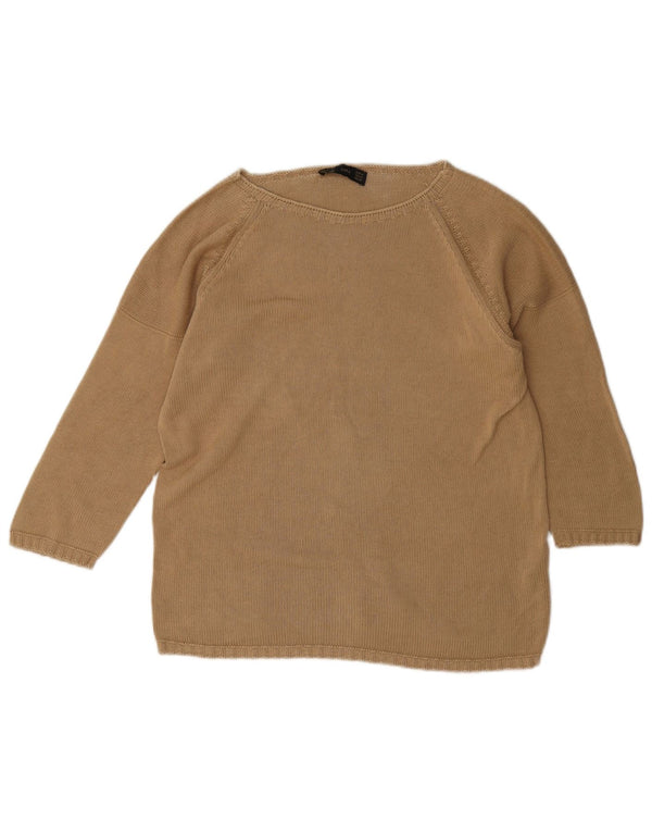 Zara - Jersey con cuello barco para mujer, talla 40, algodón beige medio