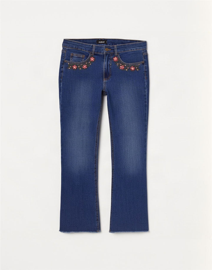 Desigual Jeans Bootcut para Mujer EU 38 Medium W28 L27 Algodón Floral Azul