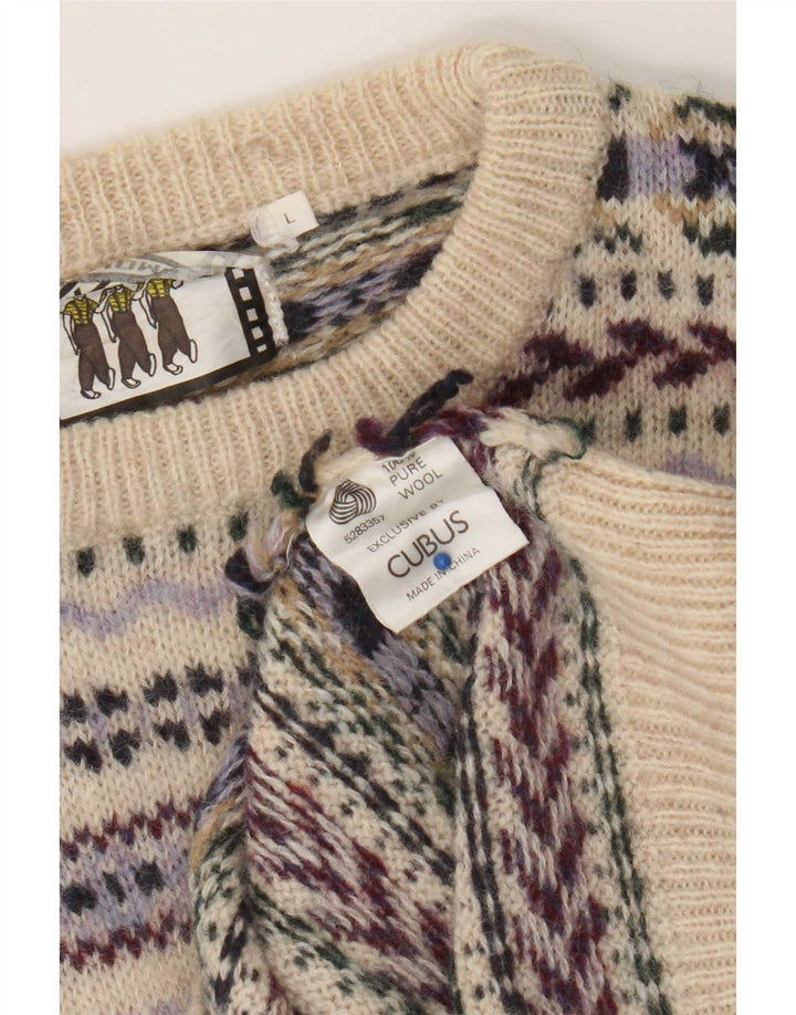 Cubus - Jersey de cuello redondo para hombre, talla grande, color beige, lana Fair Isle