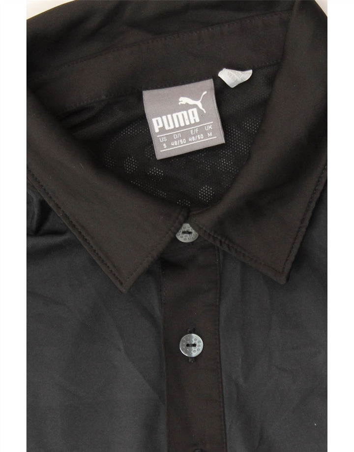 PUMA Mens Polo Shirt Medium Black Striped Polyester Vintage Puma and Second-Hand Puma from Messina Hembry 
