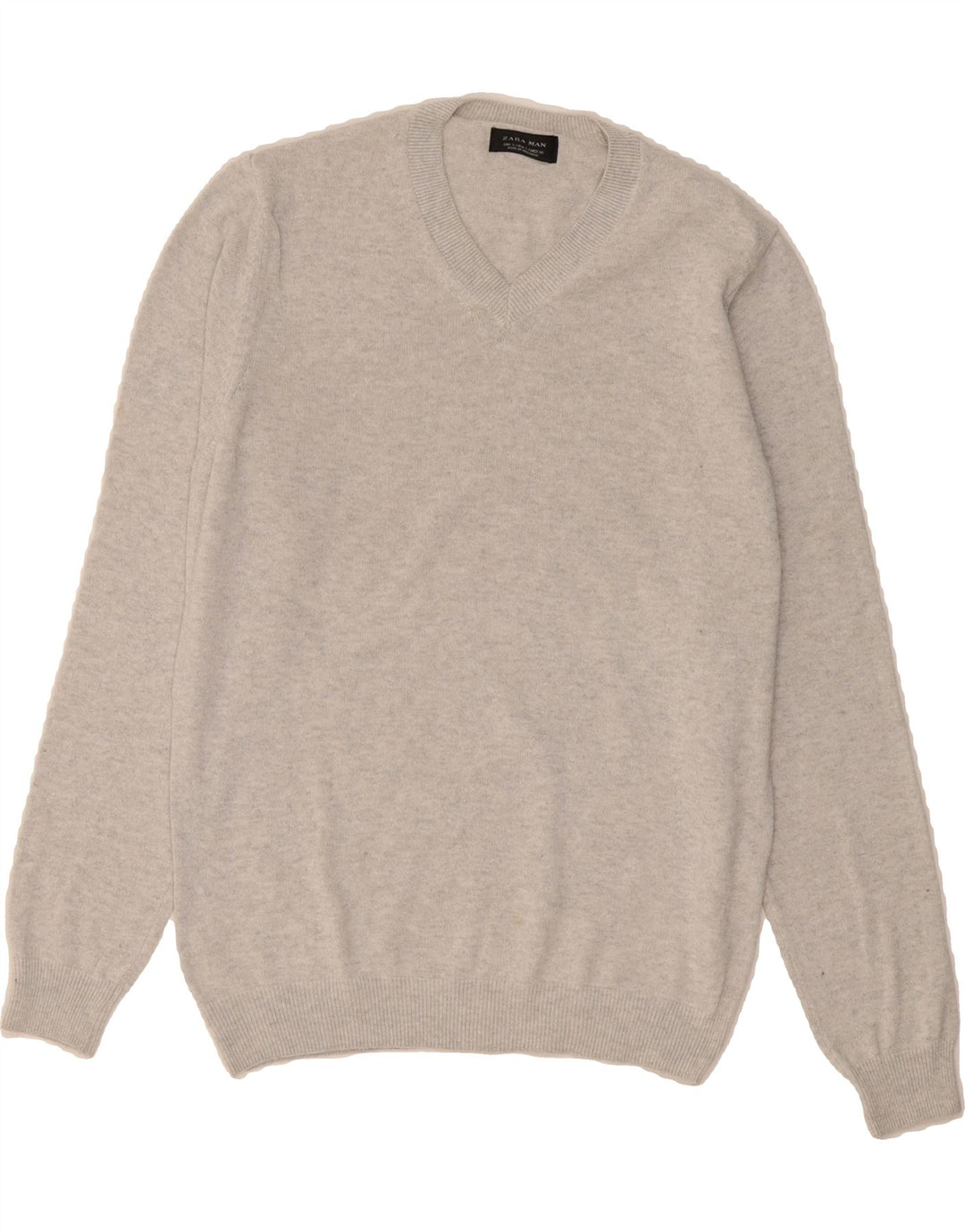 ZARA Mens V-Neck Jumper Sweater Small Grey Cotton Vintage Zara and Second-Hand Zara from Messina Hembry 