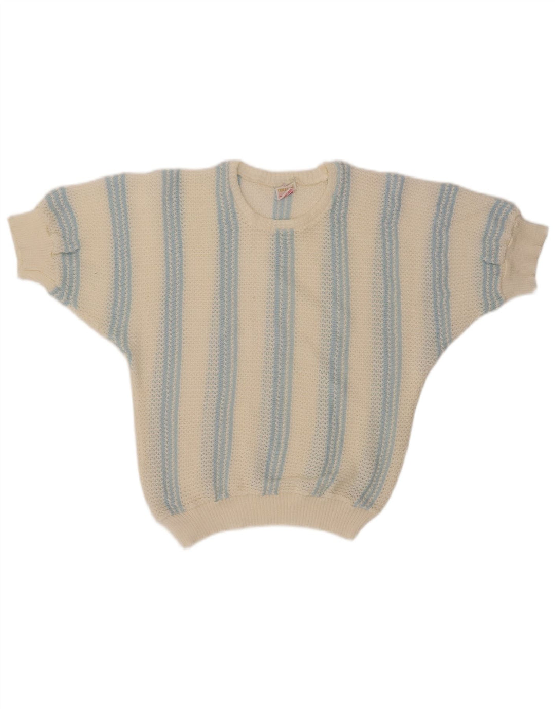 VINTAGE Mujer Barco Cuello Jumper Suéter Reino Unido 12 Medio Off Blanco Rayas