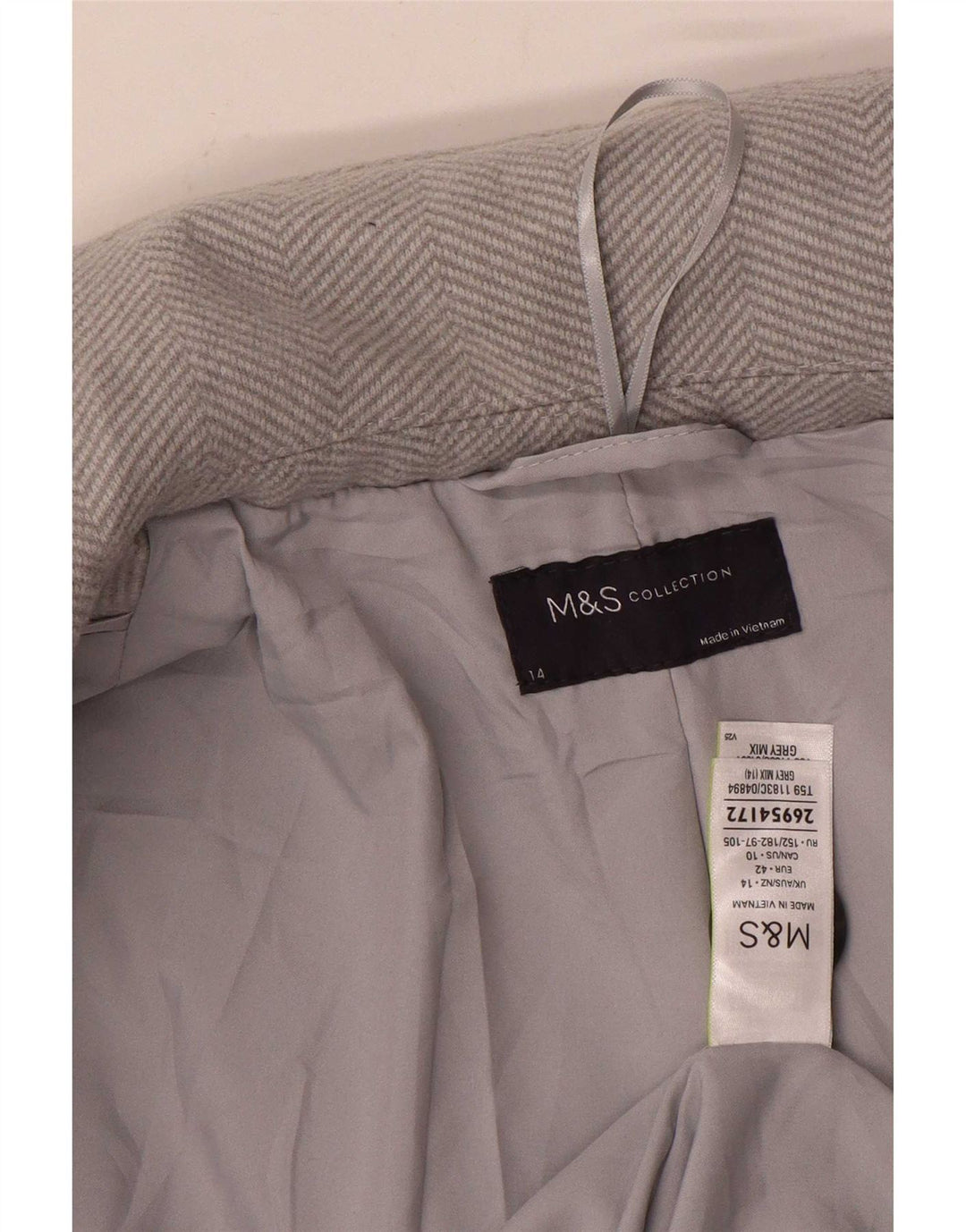 Marks & Spencer Abrigo para mujer UK 44 Grande Gris Espiga Poliéster