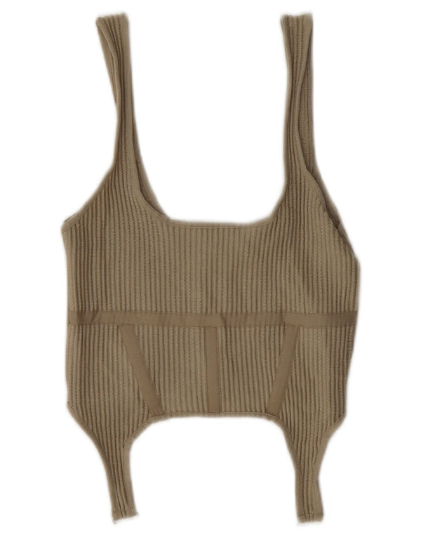 Zara Mujer Crop Top UK 8 Pequeño Poliéster Beige