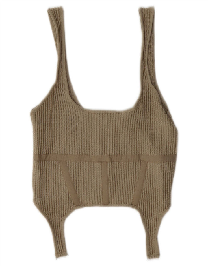 Zara Mujer Crop Top UK 8 Pequeño Poliéster Beige
