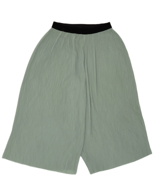 Zara Mujer Culottes Pantalones Cortos Reino Unido 40 Grande W32 L21 Poliéster Verde