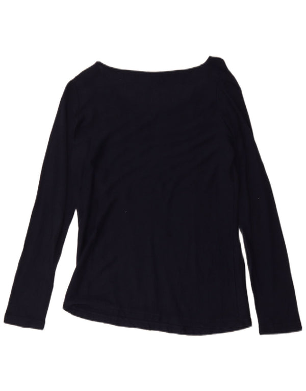 Zara Mujer Top Manga Larga UK 42 Medio Azul Marino Algodón