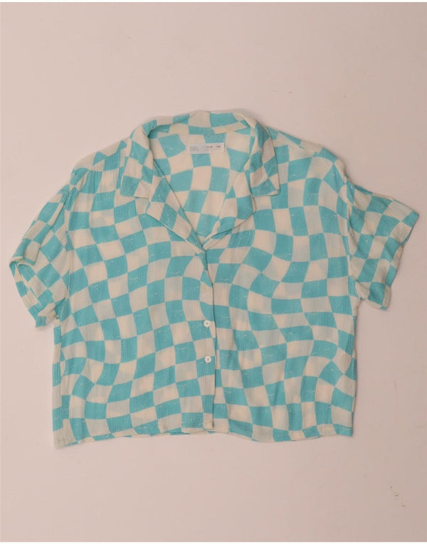 ZARA Blusa Camisa Niña Manga Corta 11-12 Años Viscosa Geométrica Azul