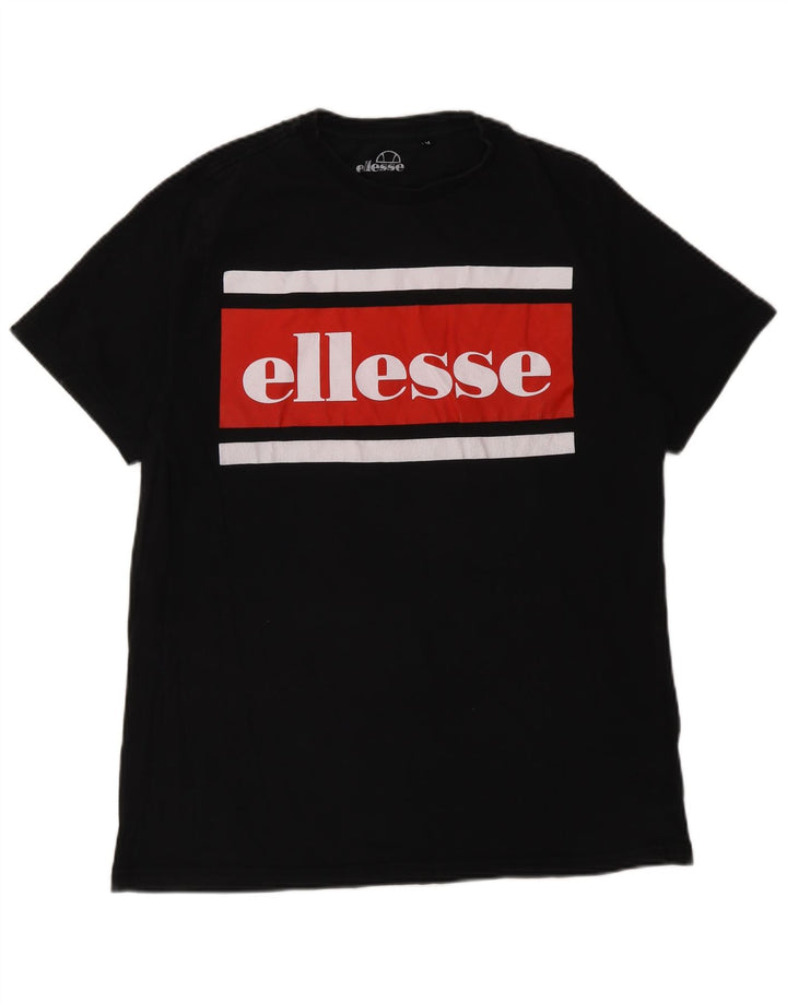 Ellesse Hombre Camiseta gráfica Top Medium Black Colorblock Algodón