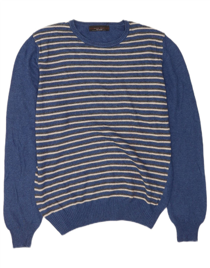 Zara Hombre Jersey Cuello Redondo Viscosa Rayas Azul Medio