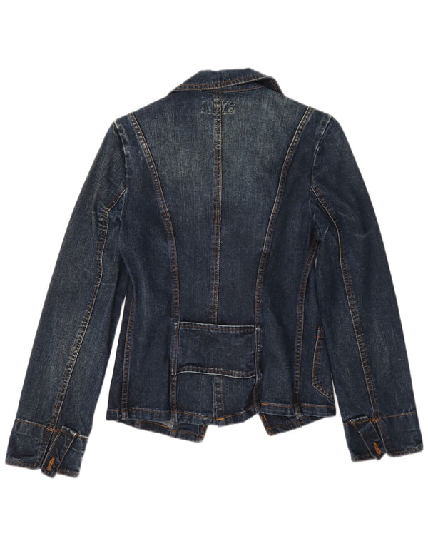 Vintage mujer denim 1 botón Blazer chaqueta Reino Unido 10 pequeño azul