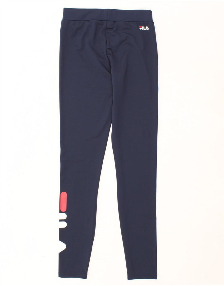 FILA Womens Graphic Leggings UK 8 Small  Navy Blue Polyester Vintage Fila and Second-Hand Fila from Messina Hembry 
