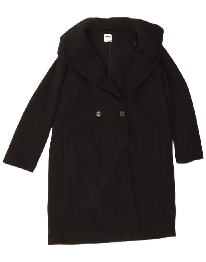 Zara Mujer Abrigo Extragrande De Doble Botonadura UK 10 Small Poliéster Negro