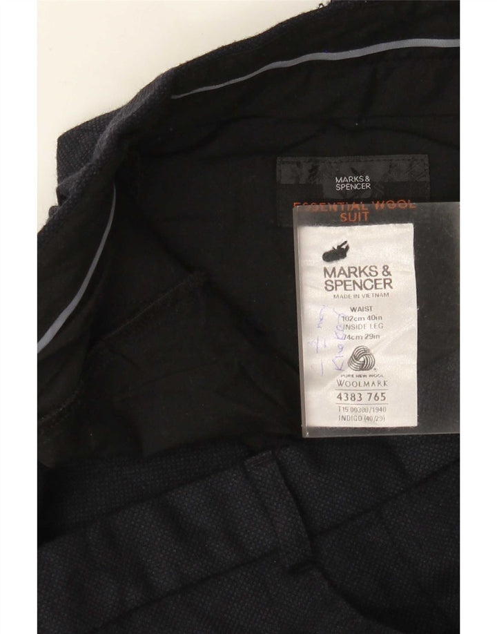 Marks & Spencer Pantalón de traje recto para hombre W40 L29 Lana azul marino