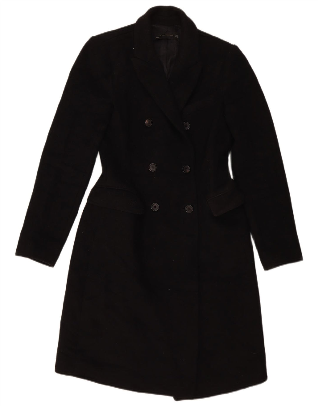 Zara Mujer Abrigo Cruzado UK 10 Small Poliéster Negro