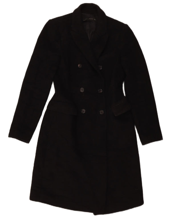Zara Mujer Abrigo Cruzado UK 10 Small Poliéster Negro