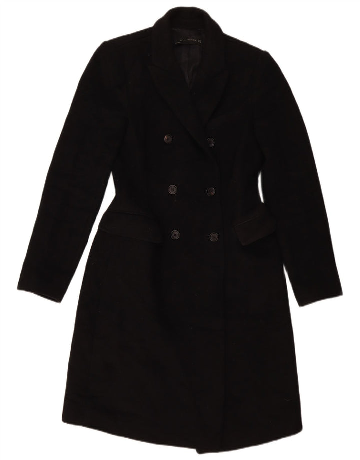 Zara Mujer Abrigo Cruzado UK 10 Small Poliéster Negro